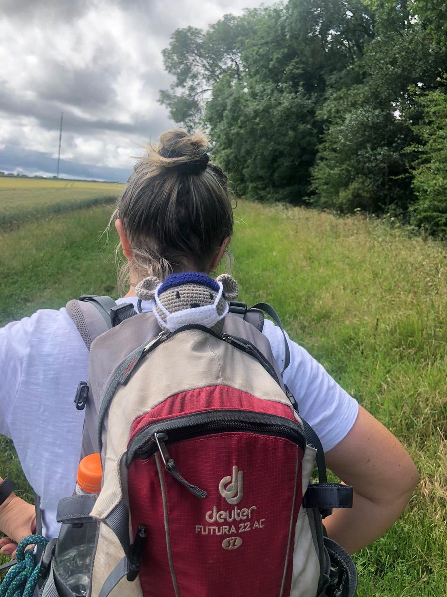 Covid teddy did his first 16 miles of the Herefordshire trail today, he’s doing well, me not so good🤣he wears his mask like me 😂under the nose style X #paedsrock