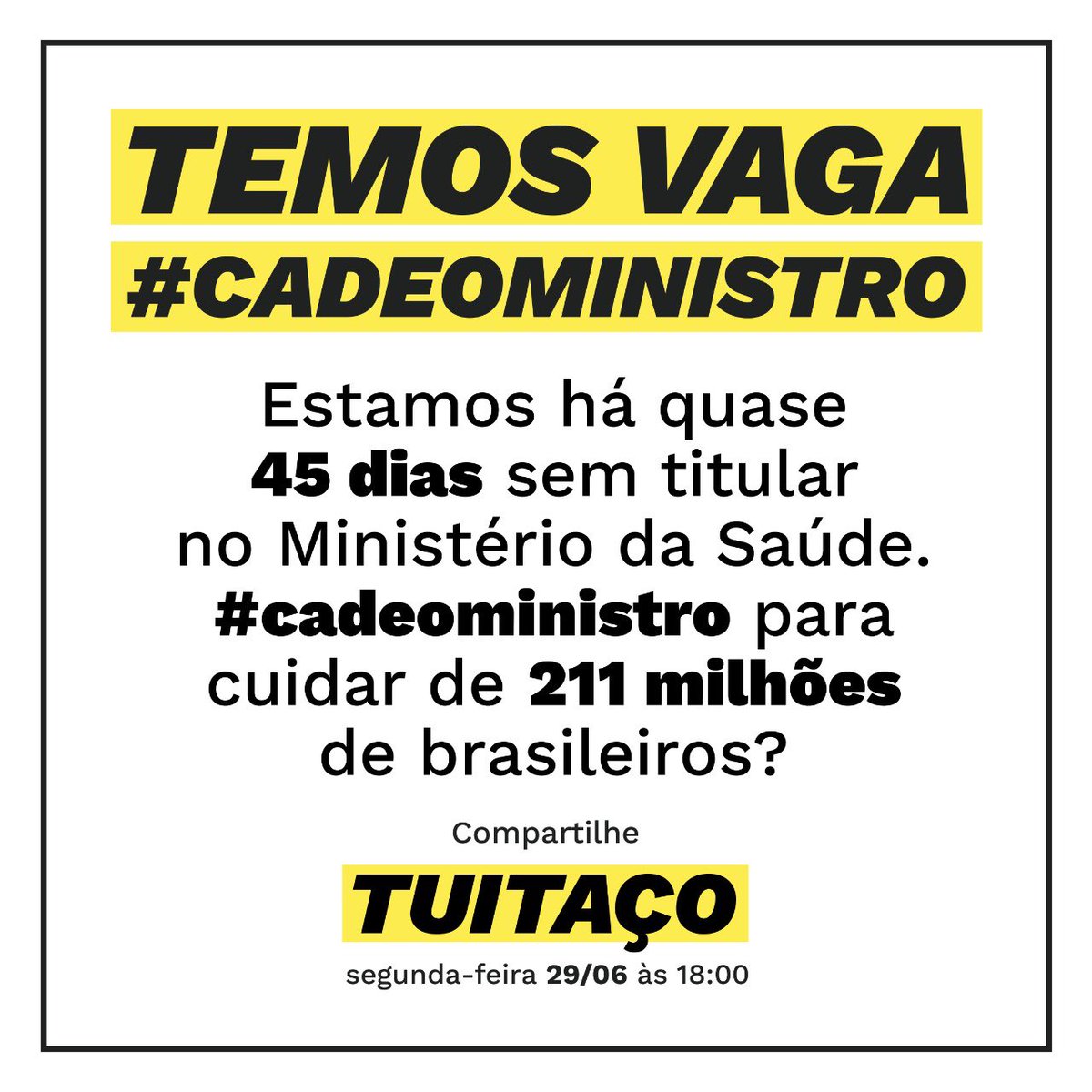 renabarbosa's tweet photo. PROCURA-SE ministro com capacidade técnica e amplo conhecimento da saúde para ocupar a vaga titular. #cadeoministro @jairbolsonaro @RodrigoMaia @davialcolumbre @tabataamaralsp cadê o ministro? Cadê a ministra?
https://t.co/mlLTZhC1b8 https://t.co/uMqfay2WnU