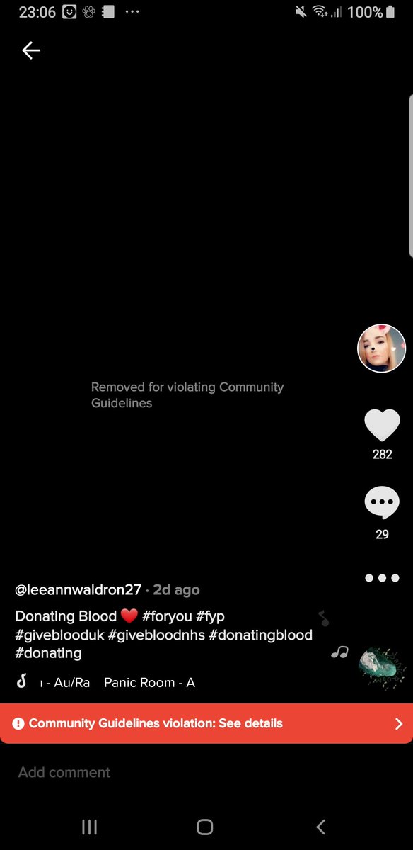 leeannwaldron's tweet photo. @tiktok_us @GiveBloodNHS When you share a video of you donating blood, to be told by tiktok it's a bad thing, and a violation. Giving blood saves lives! Without it people would sadly die #TikTok #GiveBlood #donating #giveblooduk https://t.co/bIMV0ZH1VZ