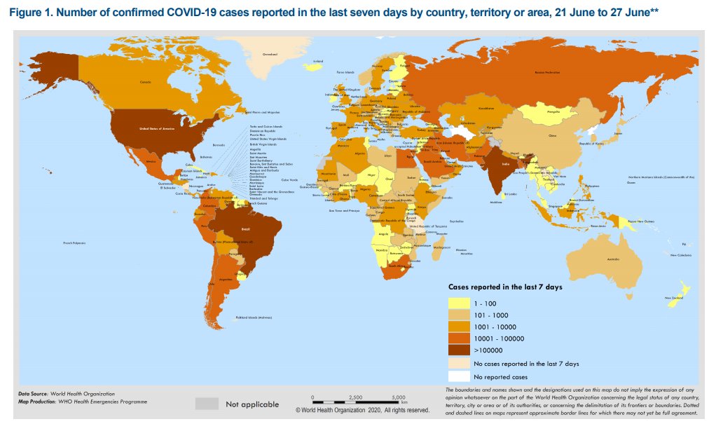 4/World distribution of the  #COVID19  #pandemic is clearly skewed to the USA, Brazil, Russia and India. Each of these countries' governments have failed to wrestle with the virus, while most of Europe, China, SE Asia, Canada & the Asia Pacific govts have found working strategies.