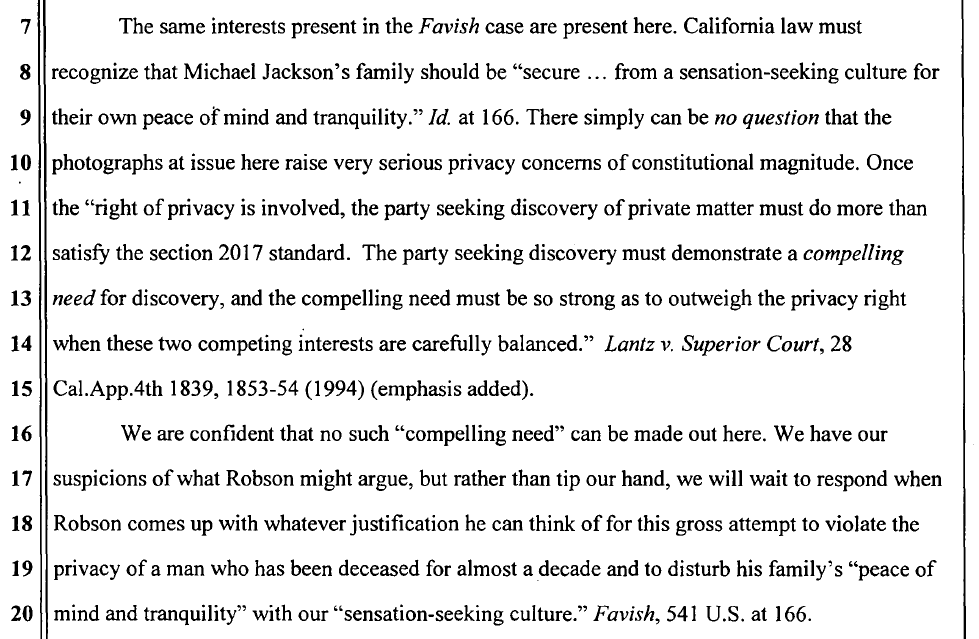 The estate again noted supreme court legislature that provides a family "peace of mind" from a "sensation-seeking culture."Finaldi never explained how these items—from an unrelated investigation 25 years prior—established any "compelling need" to be handed over for Wade's case.