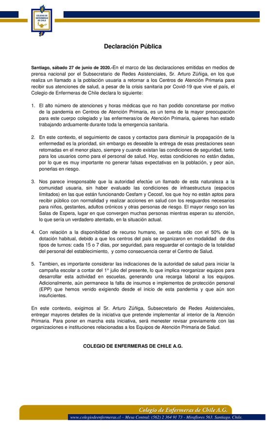 CapsulaInforma's tweet photo. Colegio de Enfermeras advierte al Subsecretario Zúñiga y su llamado a que la gente mantenga sus controles en la salud primaria, que no están dadas las condiciones de infraestructura ante la pandemia y es un riesgo. https://t.co/mpPj6gDBUA