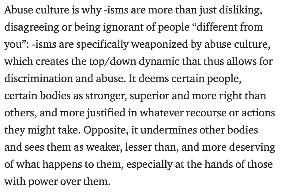 This post by Briana L. Urena-Ravelo on abuse culture is really worth reading, and it's so relevant here.  https://medium.com/@AfroResistencia/what-is-abuse-culture-aecc4a4e1c1d