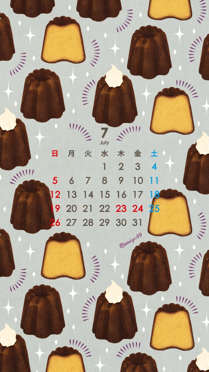 Omiyu みゆき Pa Twitter カヌレな壁紙カレンダー 年7月 Illust Illustration 壁紙 イラスト Iphone壁紙 カヌレ Canele 食べ物 カレンダー