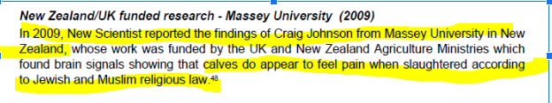 ...and in Parliamentary documentation updated in February 2015…(Note the reference to “slaughter according to Jewish religious law”, even though Troy Gibson had conceded that it was *not* according to Jewish religious law!) http://researchbriefings.files.parliament.uk/documents/SN07108/SN07108.pdf 32.