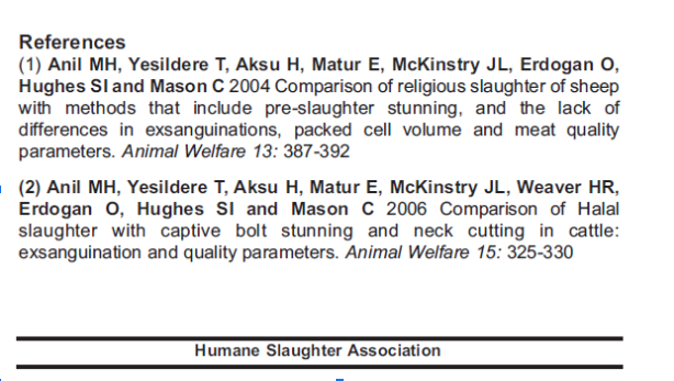 The two references they cite cover halal slaughter only, and both specifically state that there is no direct relevance to kosher slaughter: 37B.