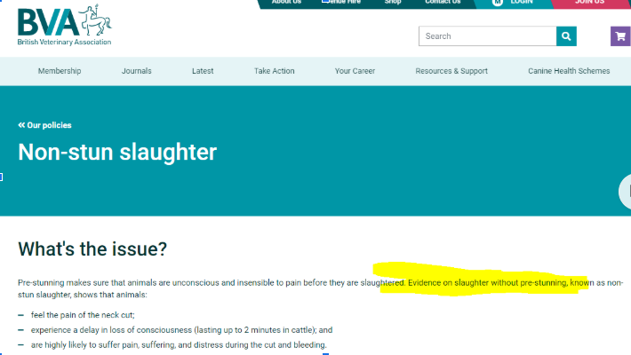 You’ll note that their current webpage refers to supposedly adverse “evidence on slaughter without pre-stunning”... but does not actually cite what that evidence is. 38B.