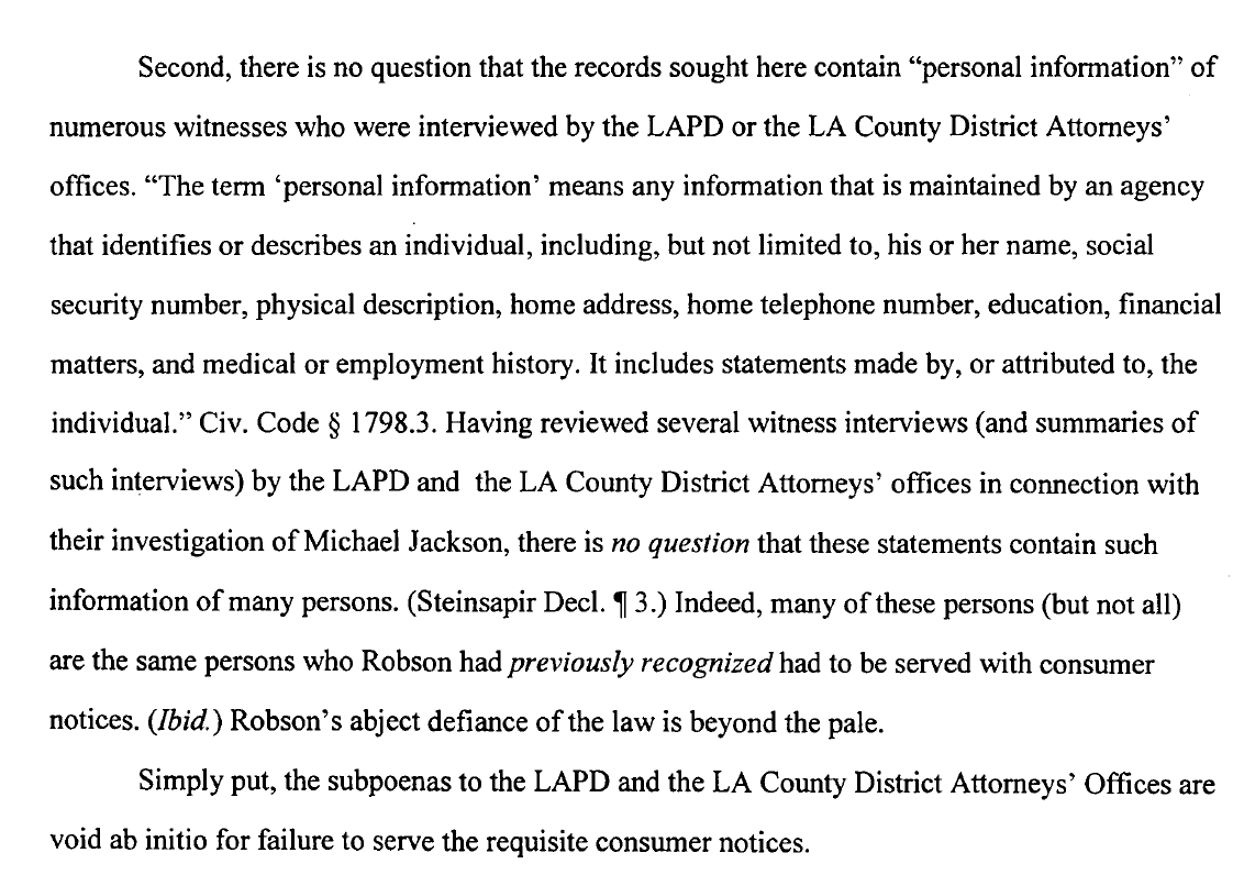 The estate emphasized Finaldi's carelessness once more, regarding his improper 11th hour subpoenas:"Indeed, many of these persons...are the same who Robson had PREVIOUSLY RECOGNIZED had to be served with consumer notices. Robson's abject defiance of the law is beyond the pale."