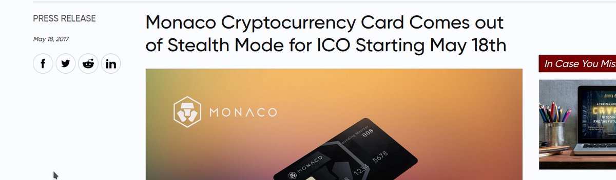 2/ *Quick Background Information*  http://Crypto.com  (formerly Monaco) is a project whose premise is to allow users to spend cryptocurrency at various retailers / stores using a Visa debit card in a traditional manner (with the added option to pay w crypto vs. fiat)