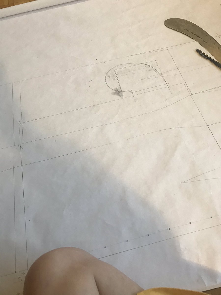 (The paper I’m using to draft on hates my erasers haha)The skirt is one big rectangle, with hidden pockets on the side. You can draft the pockets on the inside, but I prefer to do them on the outside so I can add at 1/2” lip of the real fabric before the pocket lining to hide it