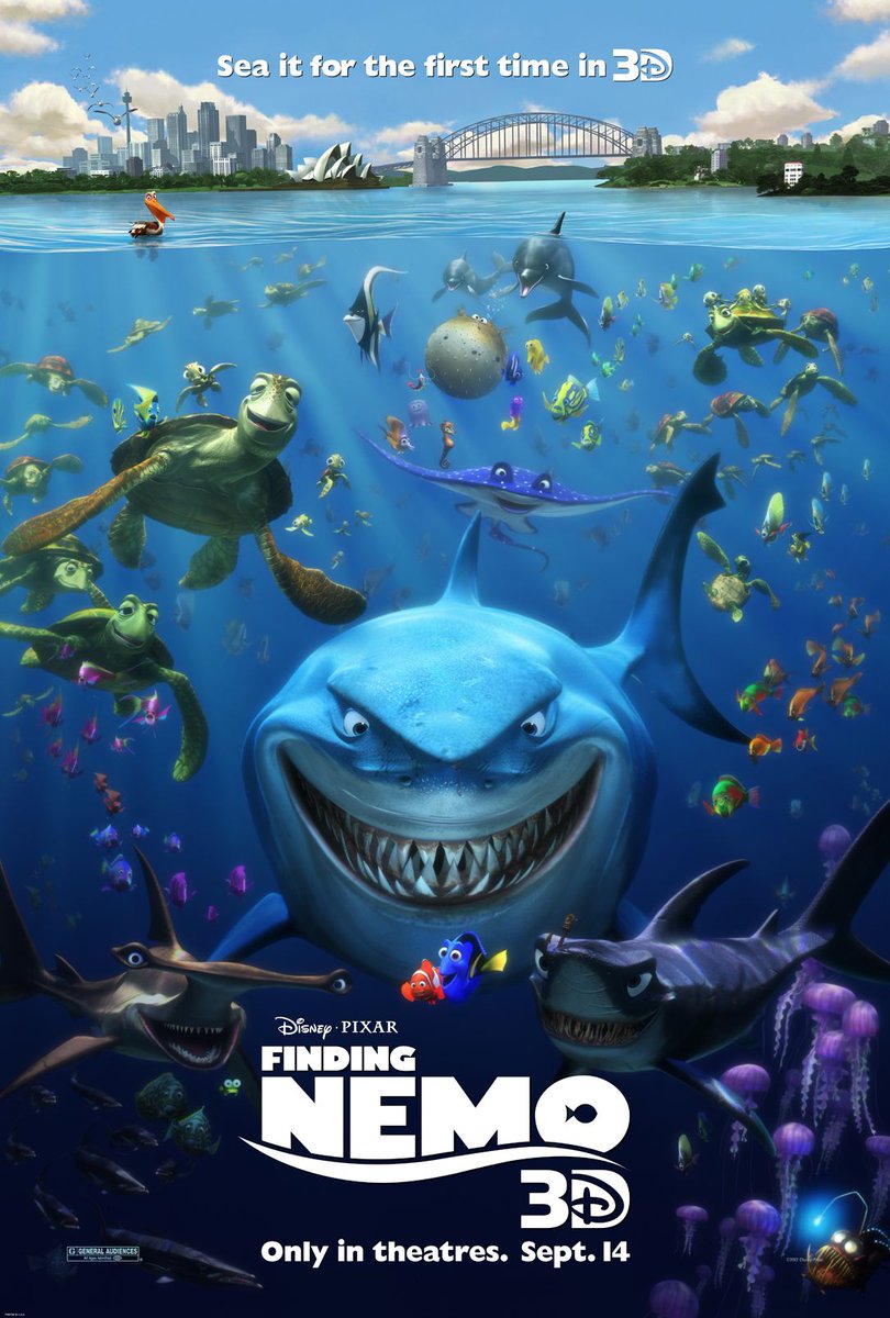 FINDING NEMO -மார்லின்(மீன்),தனது மகன் நீமோவுடன் வாழ்கிறான்.நீமோமேற்பரப்பில் நீந்தும்போது,அவன் பிடிபடுகிறான்.மார்லின,டோரி என்ற நீலமீன் அவரைக் கண்டுபிடிக்க புறப்படுகிறார்.இதற்கிடையில்,ஒரு மீன்தொட்டியில் நீமோ மாட்டிக்கிறான்."LISTEN TO YOUR PARENTS,EVEN IF ITSOUNDS STUPID"