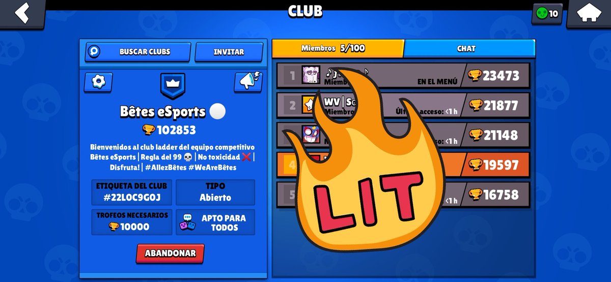 #BS|Apertura de club ladder! 🥳 

Chicos! Bêtes eSports abre oficialmente las puertas de su club ladder. 🎉

¿Que esperas para unirte y crear una linda comunidad? 😏

Invitación: 👋🏼 
link.brawlstars.com/invite/band/es…

Etiqueta: 🔗
#22L0C9G0J

#AllezBêtes #WeAreBêtes ⚪
