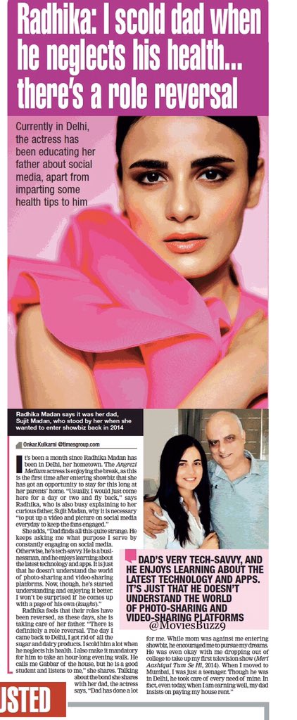 MoviesBuzz9's tweet photo. #RadhikaMadan : I scold dad when he neglects his health..there’s a role reversal

@radhikamadan01, who has been at home in Delhi for a month, talks about being the Gabbar of the house and how her dad doesn't understand why she needs to be so active on social media
#QuarantineLife https://t.co/qCTr8DjNIa