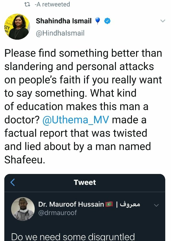 adamnishanali's tweet photo. What a hypocrisy!
It is totally acceptable for them to call us Extremeists and whatever names they want, even including names of specific NGOs and individuals among us in their so called reports.
#BanUthema
#BanMDN #BanMDNFikuru
#AgainstSecularism
#AgainstLaadheeniyyathu https://t.co/0nkwcGkn4p