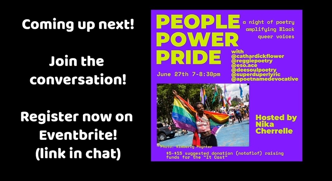 Happening NOW: People, Power, Pride: A Night of Poetry Amplifying Black Queer Voices presented by <a href="/dykeswithdrills/">Dykes With Drills</a> 
#DykeDay2020