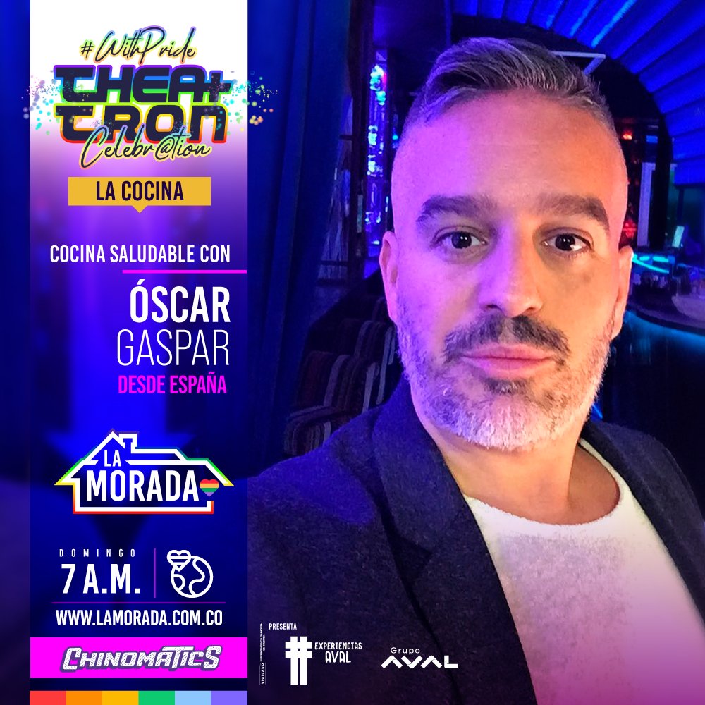 LaMoradaCO's tweet photo. Hoy desde España traemos una deliciosa receta para preparar 🔝 Sigue los pasos y celebra este gran día al mejor estilo de #LaMorada con Óscar Gaspar 🌈

Conéctate a las 7:00 am por https://t.co/f5a5fchZU3
#ExperienciasAval @BancosAval @theatronbogota https://t.co/APdH3xWsd6