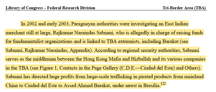 According to a US Govt report, Sabnani was a close associate of terr0r outfit Hezbollah's "Treasurer" Assad Ahmed Barakat & was in-charge of raising funds for him.Sabnani,it is alleged in the report, served as middleman for fund-raising between HK Mafia and Hezbollah.(3/9)