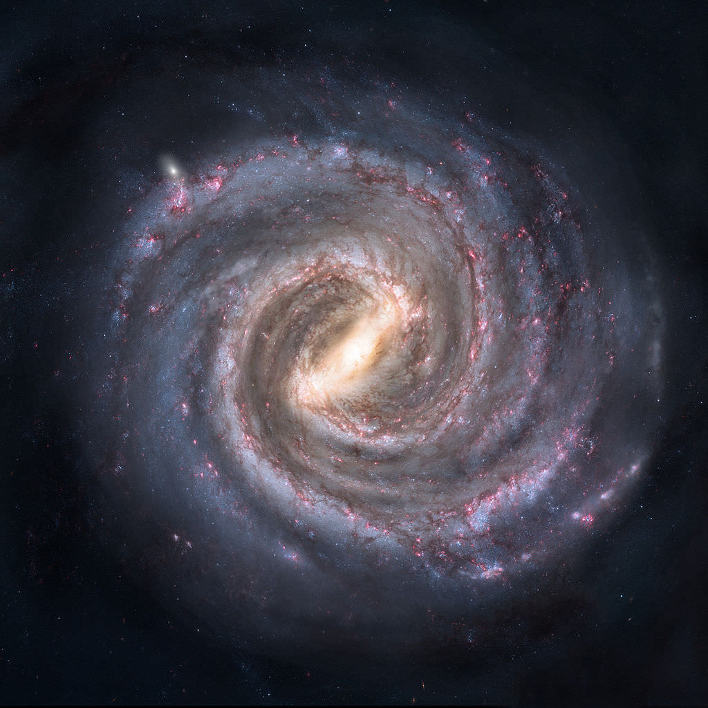 Another way we can visualize the Milky Way is with computer renders. We can take the data we have of our galaxy and compile it and make images like this one.
