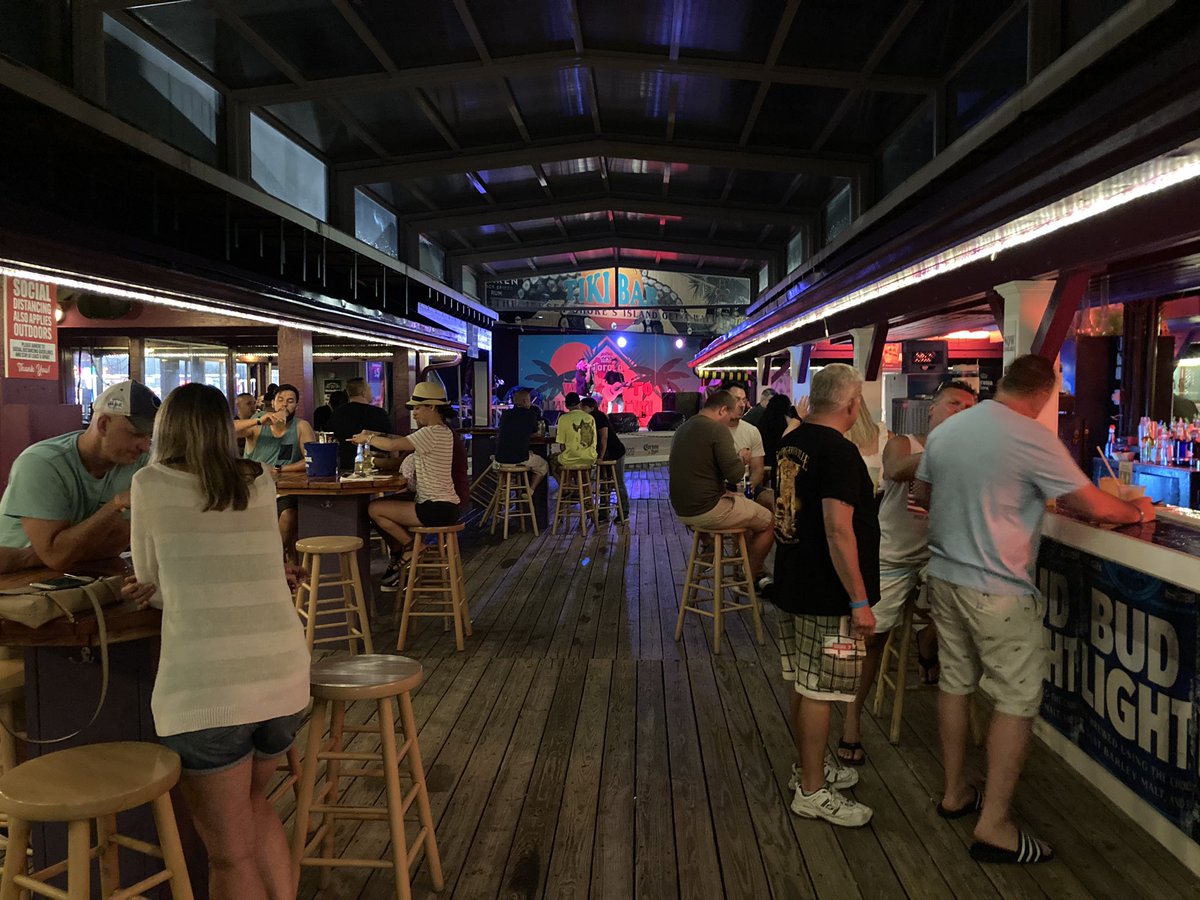 One side of the bar has some patrons but there’s probably not more than 50 people in the place and no one gathered in a group larger than 5