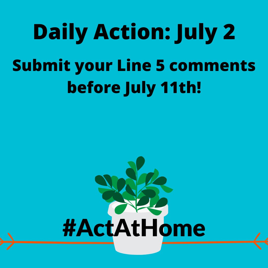 SierraClubWI's tweet photo. Today's #ActAtHome action is to submit comments to the Enbridge Line 5 hearing! Send email comments to DNROEEACOMMENTS@WI.GOV or mail comments to "Line 5 Comments EA/7," 101 South Webster Street, Madison, WI 53707. All comments must be submitted by no later than July 11, 2020. https://t.co/5SOO7ELood