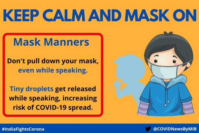 IndiaFightsCorona on Twitter: "#IndiaFightsCorona: 📍Keep Calm and Mask  On😷 ↗️ Don't pull down your mask, even while speaking❗ Why❓👇 #StaySafe  #IndiaWillWin #StayHome… https://t.co/BAMFee7YJ5"