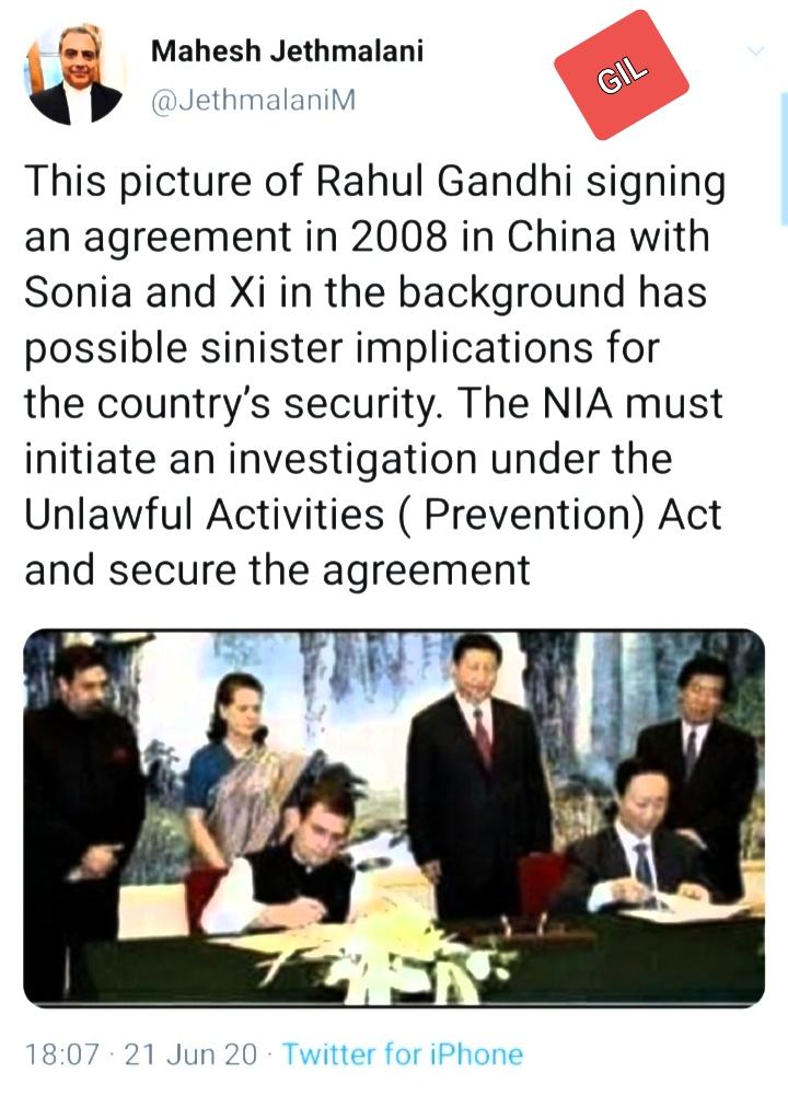 aglobalindian's tweet photo. #BreakingNews
#NewsFlash
When Joker @RahulGandhi
#EdvigeAntoniaAlbinMaino
#AgentsofChina signing on?OMG! Selling #India #Bharat Land To China?For What Amt? @NIA_India Note When It As @JethmalaniM Writes!
@narendramodi
@AmitShah
@Swamy39
@sambitswaraj
@myogiadityanath https://t.co/qf7fhclUTe