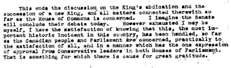 The debate concludes — King heaps praise upon himself characteristically  — and the House of Commons sings “God Save the King.”