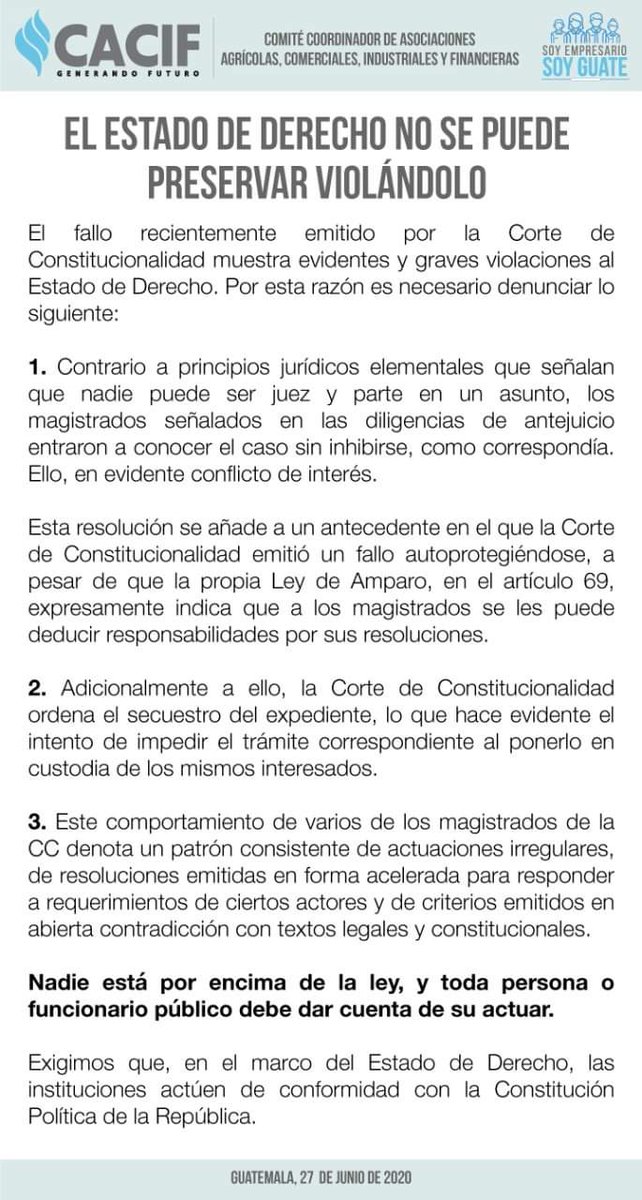 miningworksgt's tweet photo. #Ahora
Sector Empresarial Organizado, emite su pronunciamiento  sobre el actuar de la Corte de Constitucionalidad. #MiningWorksGT https://t.co/TgDx1shRhK