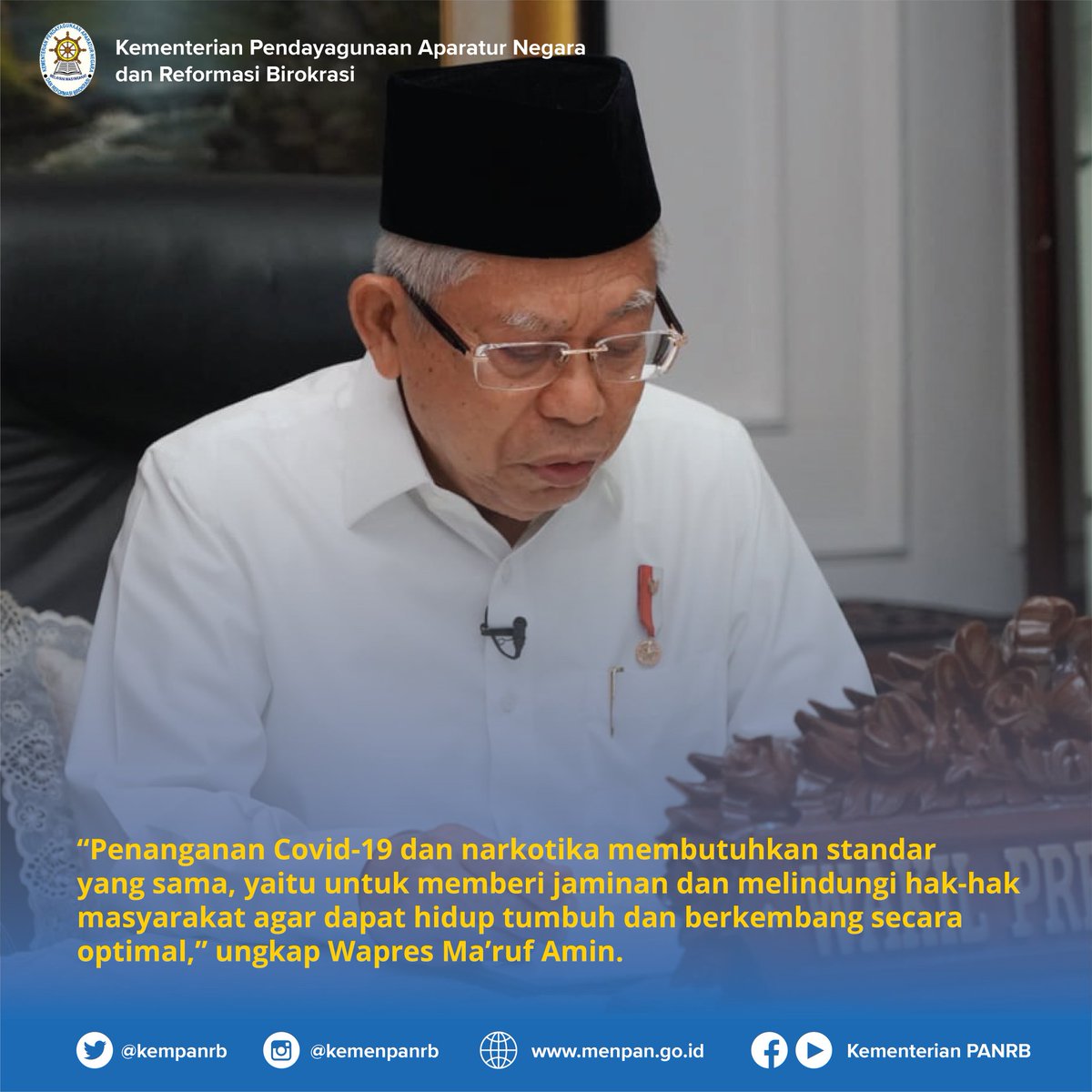 kempanrb's tweet photo. #RekanASN, bertepatan dg Hari Anti Narkotika Internasional, 8 Menteri, Panglima TNI, Kapolri, & 3 Kepala Lembaga menandatangani Surat Keputusan Bersama (SKB) Pencegahan & Penanganan Narkotika serta disaksikan Wapres RI Ma'ruf Amin.
__
#KemenPANRB #HANI2020 https://t.co/AZnvzoOanH