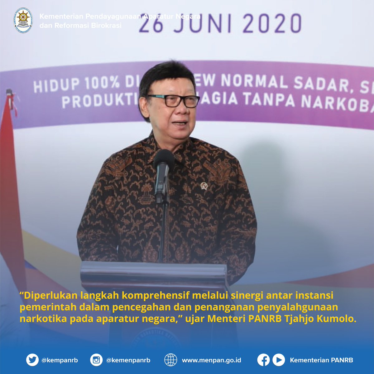 kempanrb's tweet photo. #RekanASN, bertepatan dg Hari Anti Narkotika Internasional, 8 Menteri, Panglima TNI, Kapolri, & 3 Kepala Lembaga menandatangani Surat Keputusan Bersama (SKB) Pencegahan & Penanganan Narkotika serta disaksikan Wapres RI Ma'ruf Amin.
__
#KemenPANRB #HANI2020 https://t.co/AZnvzoOanH