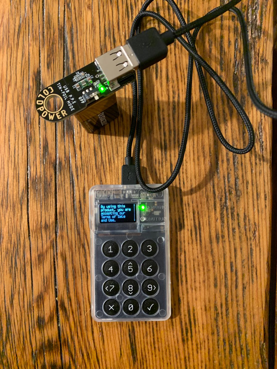 3/19  @COLDCARDwallet has implemented BIP85 in their latest firmware release. Because they're awesome. And they have the coolest gear. So get one for yourself, open the tamper-evident packaging, plug it into your  @usbCOLDPOWER and follow along.