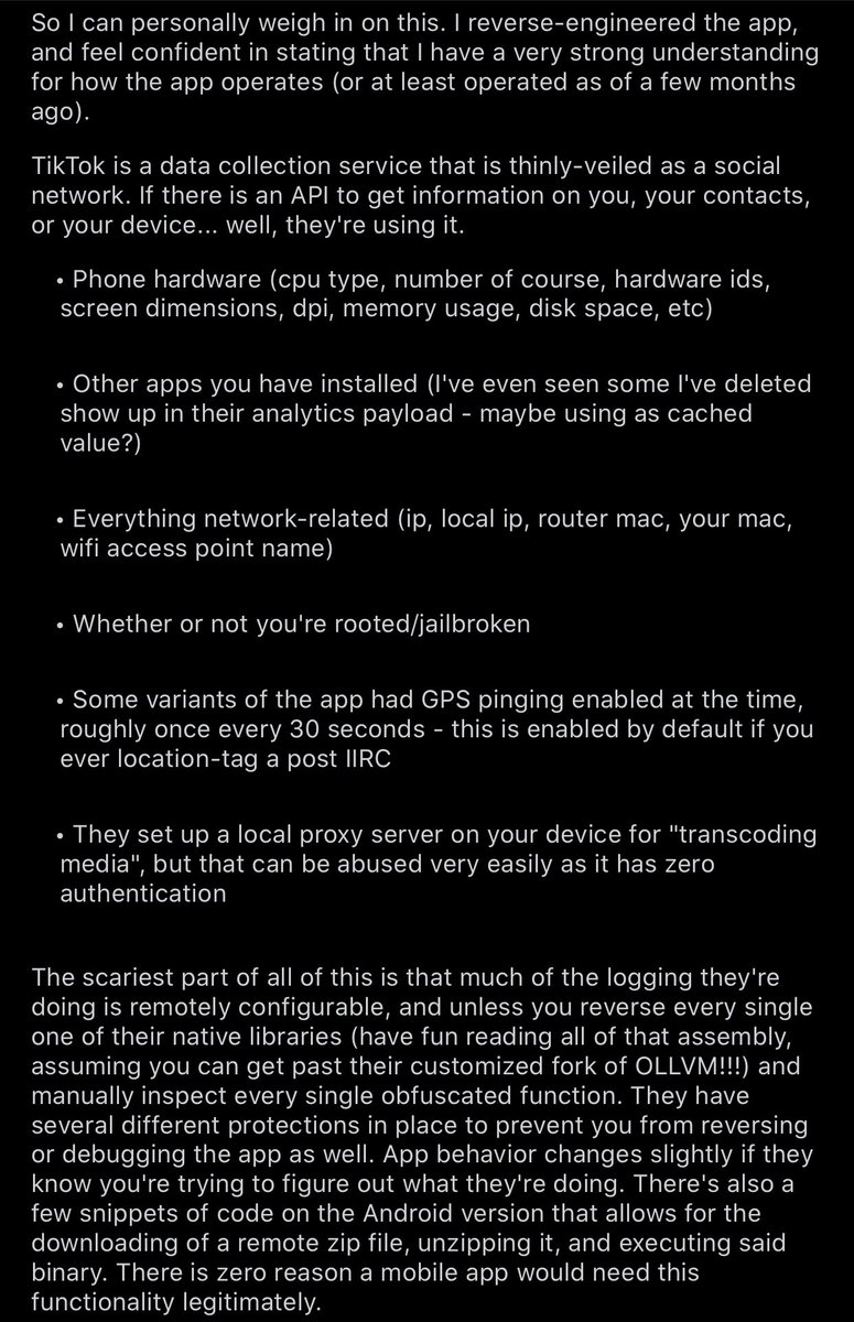 A guy on reddit reversed engineered  #TikTokHere’s what he found on the data it collects on youIt’s far worse than just stealing what’s on your clipboard: