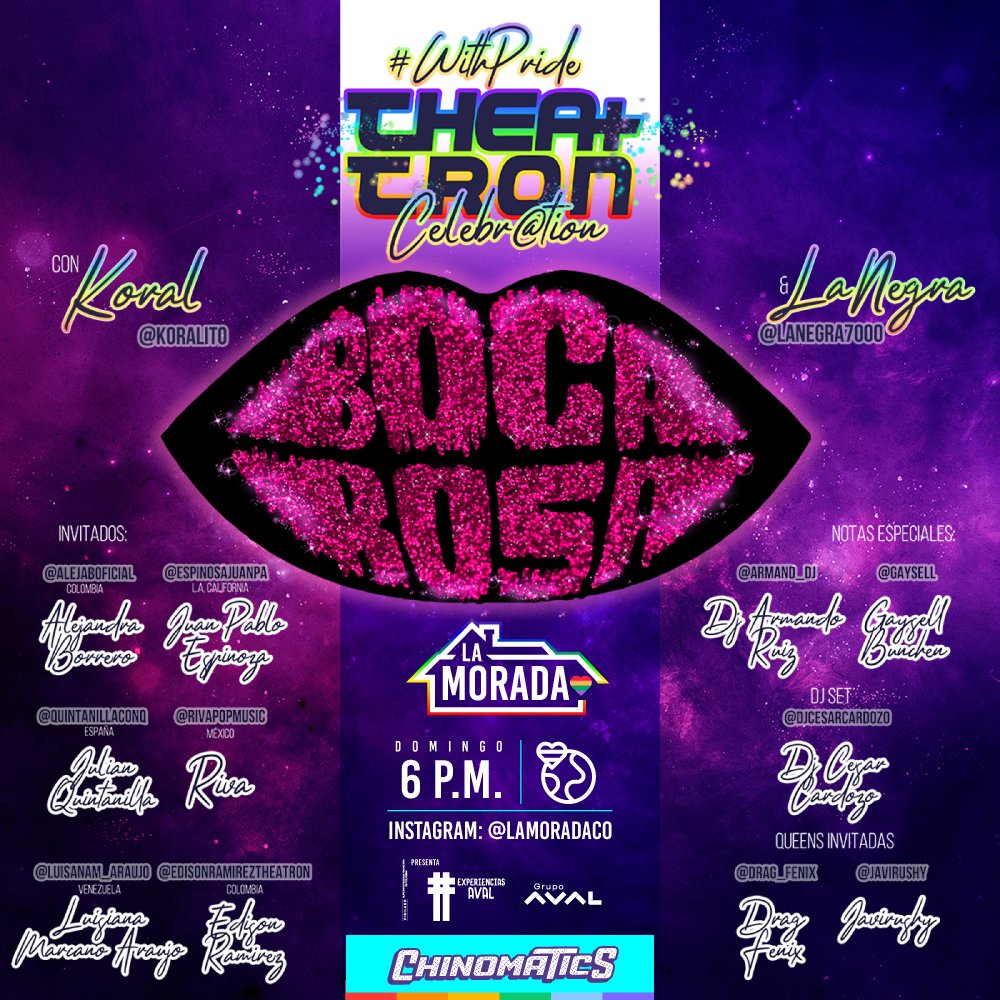 LaMoradaCO's tweet photo. Variedades y música en #LaMorada 🌈  Celebra junto a nosotros la cultura desde las 6:00 en nuestro sitio web 💜

https://t.co/f5a5fczBiD
#ExperienciasAval @BancosAval @theatronbogota https://t.co/bgA7Dp27Nk
