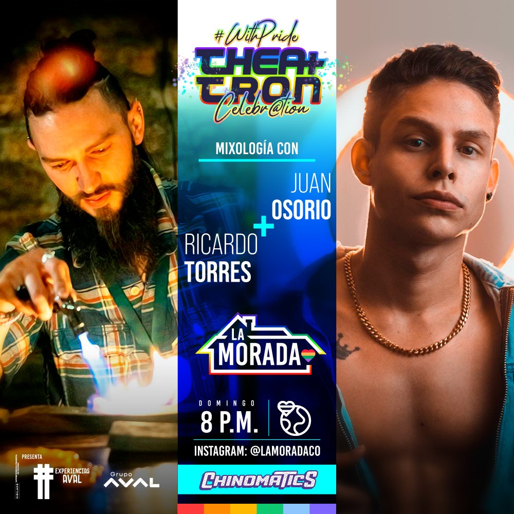 LaMoradaCO's tweet photo. Cócteles en #LaMorada 🌈 Juan Osorio y Ricardo Torres nos enseñaran a preparar varios tragos para la ocasión 🍸 Vamos a disfrutar y celebrar

https://t.co/f5a5fczBiD
#ExperienciasAval @BancosAval @theatronbogota https://t.co/blKflxqHLw