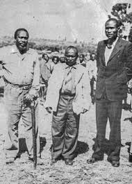 Jesse Kariuki, centre, with Jomo Kenyatta and Achieng Oneko