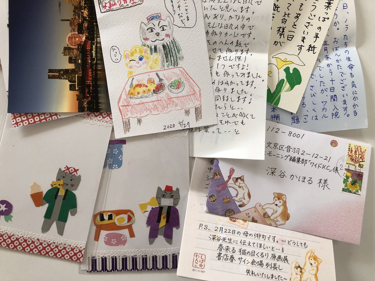 こんにちは
お手紙、届いておりますよ

今回は 入院手術をされた方がお二人。
お二人とも、成功して回復されつつあると。良かった、、良かった
おめでとうございます
大変おつかれさまでした
かわいい絵、貼り絵もいただきました

ありがとうございます

今日
ご無事で❗️
#夜廻り猫 