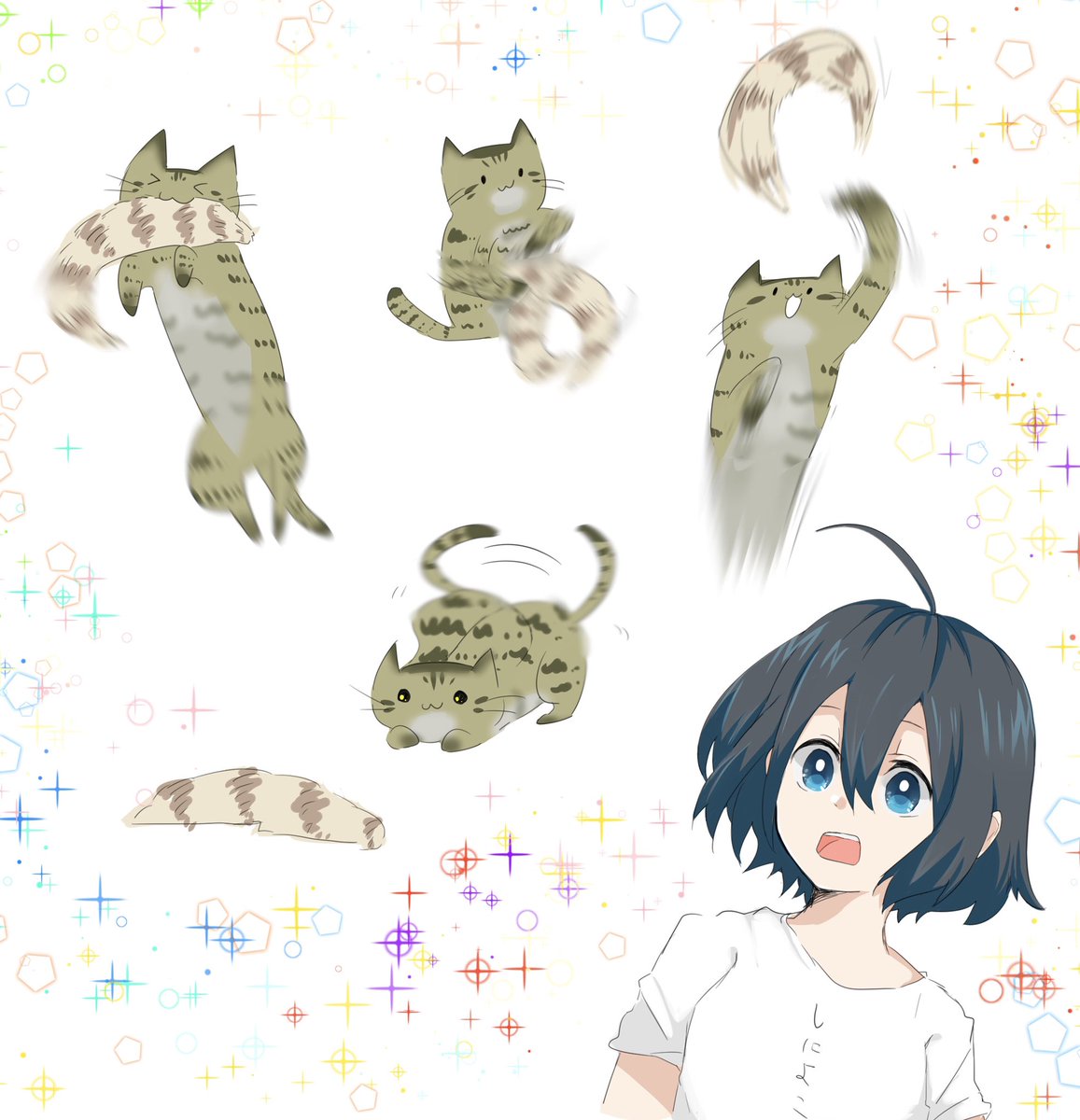 \疫病退散・良席祈願/
そして預かった猫が見覚えのあるモフモフで遊んでいた という絵です🐈 