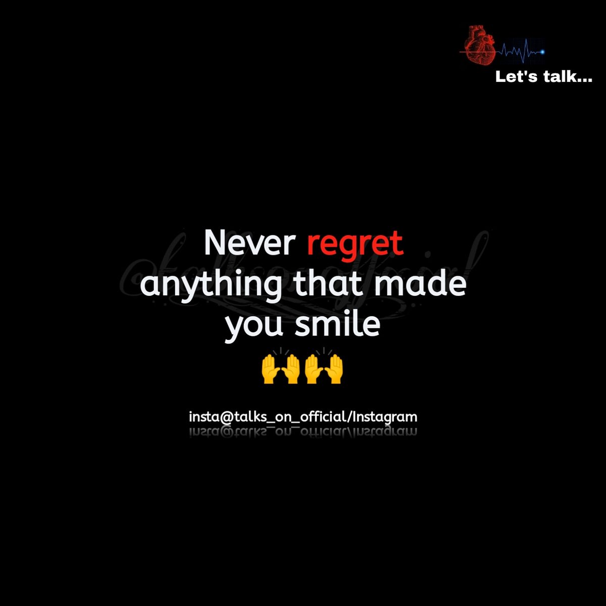 talksonofficial's tweet photo. Never regret anything that made you smile🙌
.
SHARE YOUR THOUGHTS POEM'S WRITINGS SHAYARI AND QUOTES TO POST ON TWITTER .....
📩DM/E-MAIL FOR COLLABORATION....
Follow me on instagram
https://t.co/aKj7TcjCw8 https://t.co/MuALGz9loW