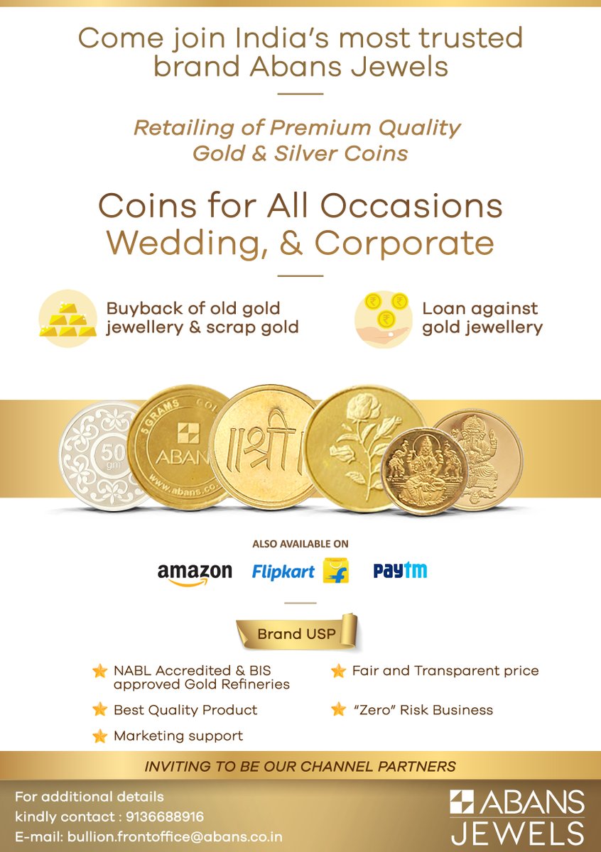 #AbansJewels, One of the highly reputed organizations primarily involved in the business of trading #gold and #silver coins, bars & bullion, invites prospective channel partners to join us, and explore lucrative business opportunities. #channelpartners #businessassociates
