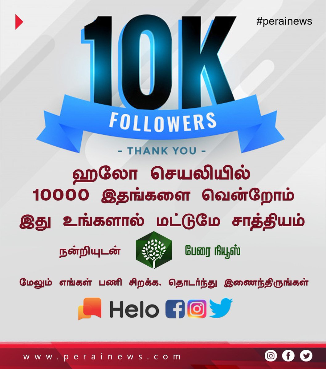 PeraiNews's tweet photo. உண்மை செய்திக்கு நம்ம பேரை நியூஸ்!!
ஹலோ செயல���யில் 10000   இதயங்களை வென்றுள்ளோம். மேலும் எங்கள் பணி சிறக்க தொடர்ந்து ஆதரவு அளியுங்கள். நன்றியுடன் பேரை நியூஸ்
#perainews @Helo_IN #10k https://t.co/piYaGAmzcc