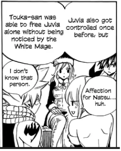 Day 180 of 366 of NaluLucy embarrassed about Juvia and Cana teasing her about having feelings for Natsu look at her face lol!Then Lucy a bit jealous about someone else having affection for Natsu look at Juvia and Gray looking at her Lol