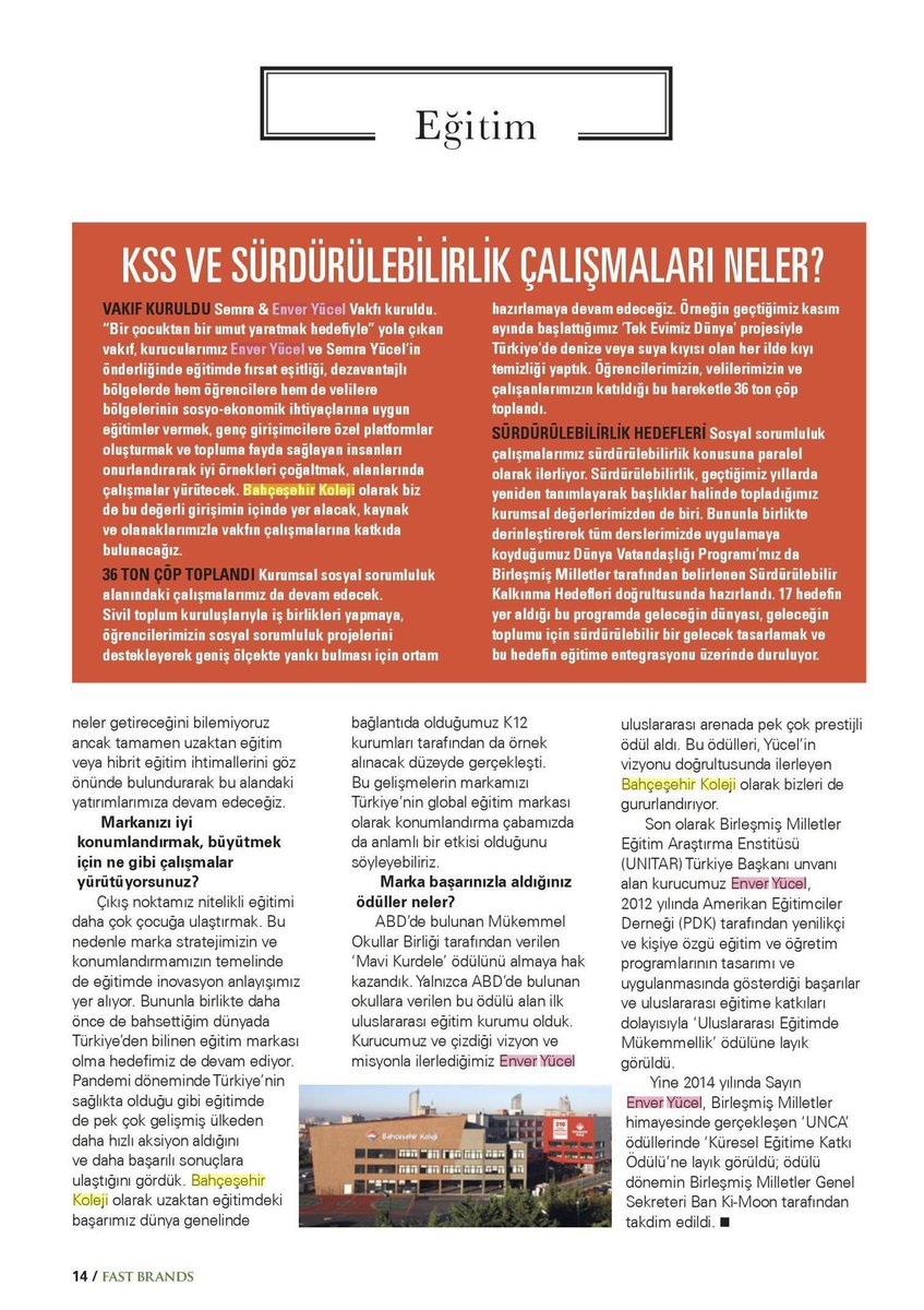 Genel Müdürümüz Sn. Özlem Dağ <a href="/EkonomistDergi/">Ekonomist Dergisi</a> Fast Brands’de anlatıyor:
‘Uzaktan eğitimdeki başarımız dünya genelindeki k12 kurumları tarafından da örnek alınacak düzeyde gerçekleşti. Bu gelişmeler markamızın Türkiye’nin global eğitim markası olarak konumlanmasına katkı sağladı.’