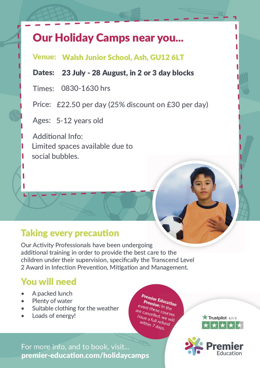 We are so pleased to announce we will be running sports camps at Walsh Junior and Larchfield schools this summer 2020.   Book from today at premier-education.com/holidaycamps and search 'venue". Children will be in small social bubbles so places are limited.  Details attached.