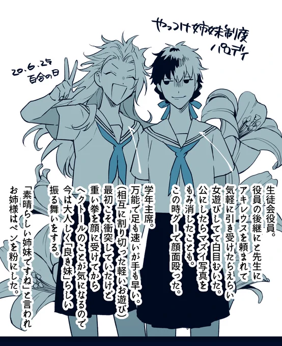 TS・パロディ注意、なんでも許せる人向け

先日の姉妹制度百合アキヘク設定肉付けと、描きたいとこだけ描いたのでいきなり始まる。
題材ならではの抒情性はなく拳がどうとか言ってるタイプの百合。 