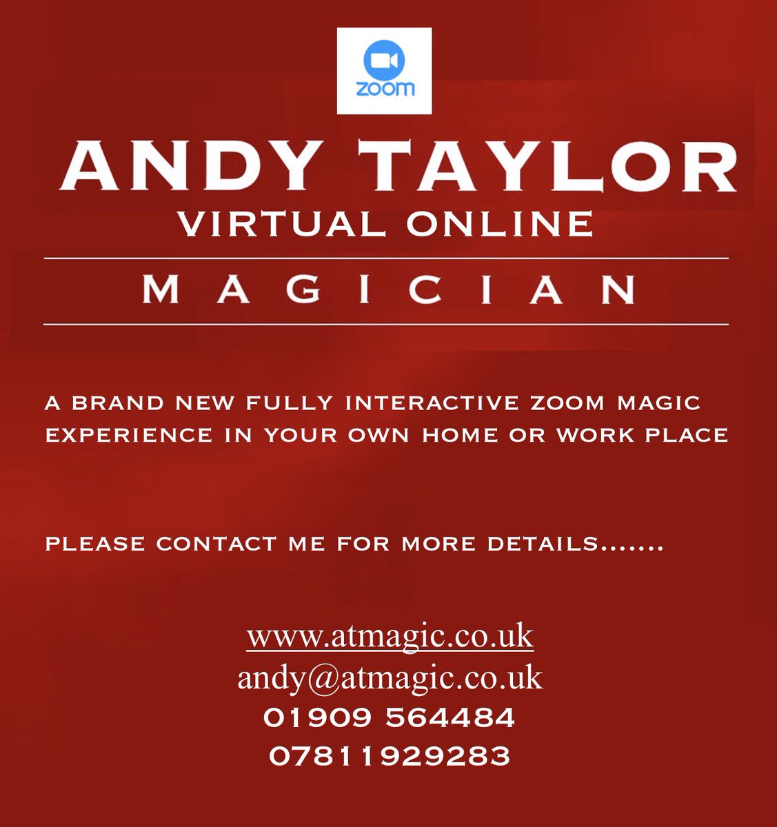 AndyTaylorMagic's tweet photo. ☆ZOOM MAGIC☆ Live Interactive Magic and Mind-reading in your home or workplace. Your own personal show with family, friends or work colleagues. Perfect for at home celebrations, birthdays parties, conferences meetings or just a fantastic new “fun” way to spice up your Zoom. https://t.co/vjvv1YPOeu