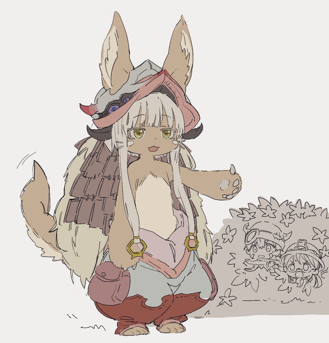 nanachi (made in abyss) 1other furry animal ears tail open mouth white hair helmet  illustration images
