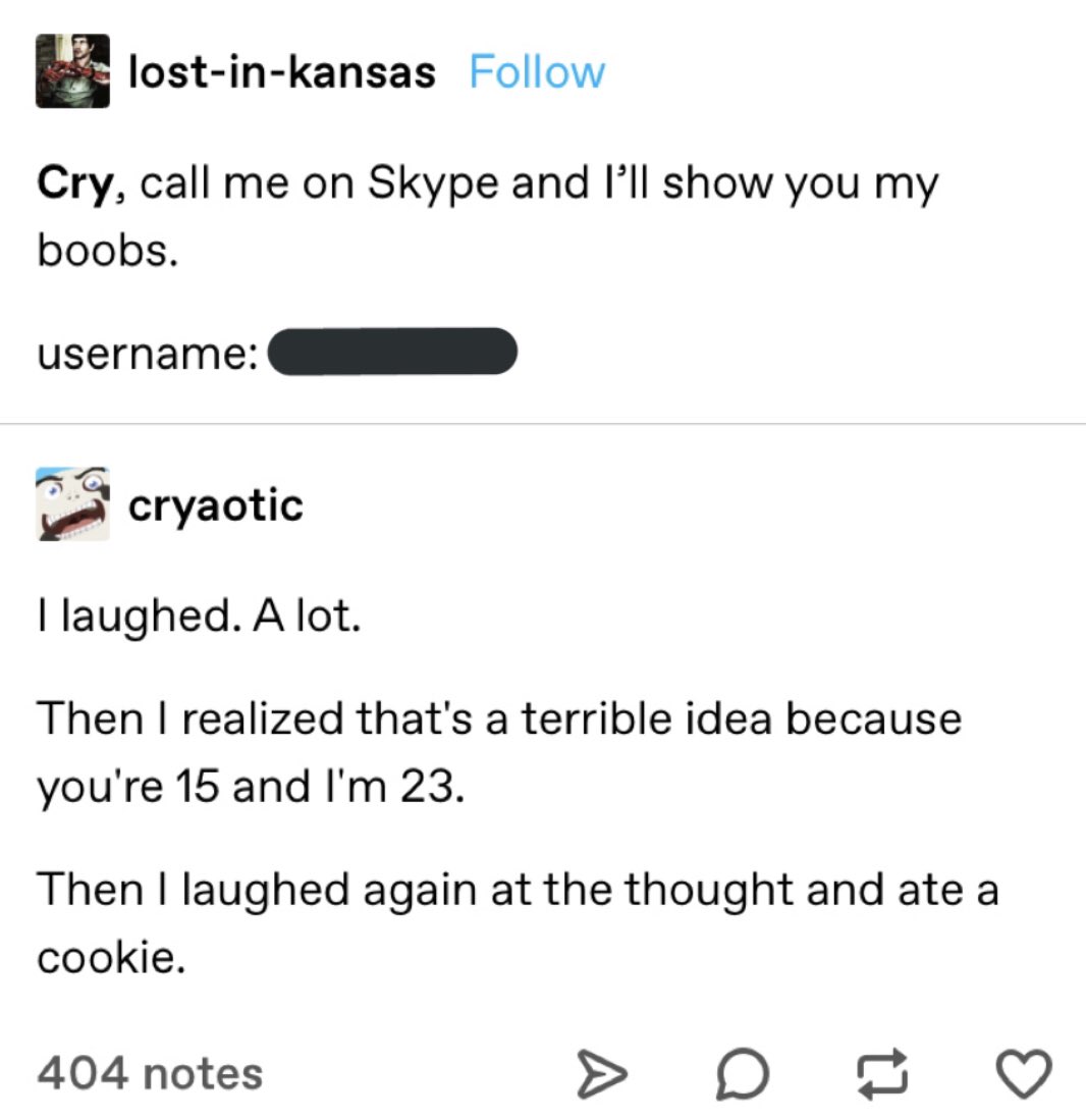 CW: sexual language towards minors, cryaotic, generally cry being creepyif you weren’t already convinced cryaotic knew what he was doing! here are some posts from his tumblr that a friend dug up
