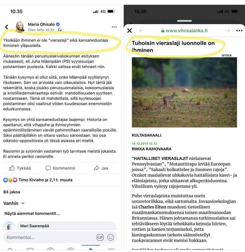 Marzuliini's tweet photo. Itse en käyttäisi sanaa vieraslaji ihmisestä mutta oikeasti ... voi v**** tätä tekopyhyyden peräreikäilyä🤯💩💩💩 #parempaasanomista #vääräkohde #hallitus #vihreät #ohisalo @vihreat https://t.co/bp431uwXe8