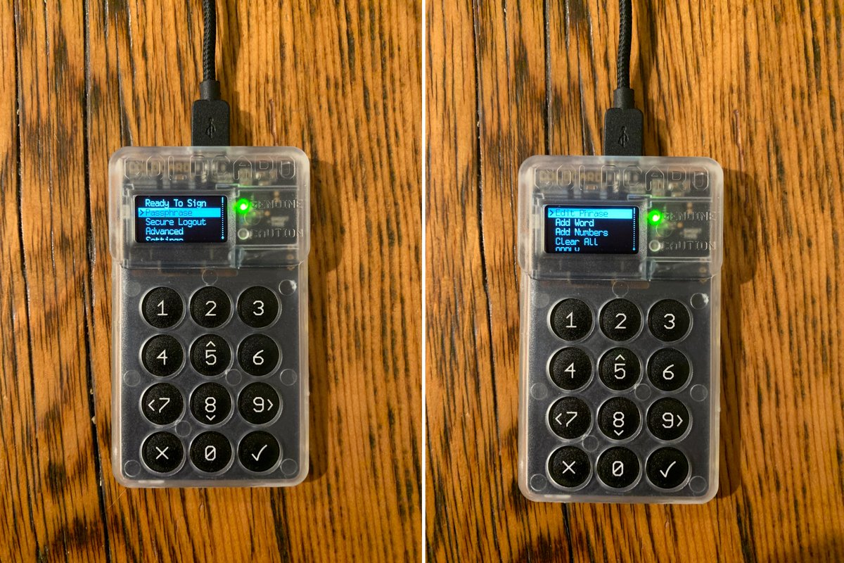 9/19 Add a BIP39 passphrase. Or "25th word", it can be anything. It's an extra protection in case someone gains access to the  @COLDCARDwallet with your PIN and/or mnemonic, they won't know your secret 25th word & won't be able to spend your  #bitcoin  . Make note of the fingerprint!