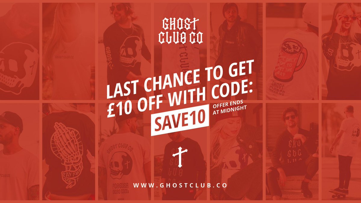 Save £10 using ‘SAVE10’ at checkout 💰⁣
⁣
Offer ends tonight at midnight 🕛 ⁣

www.ghostclub.